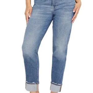 Good American High Waist Cuff Straight Leg Jeans